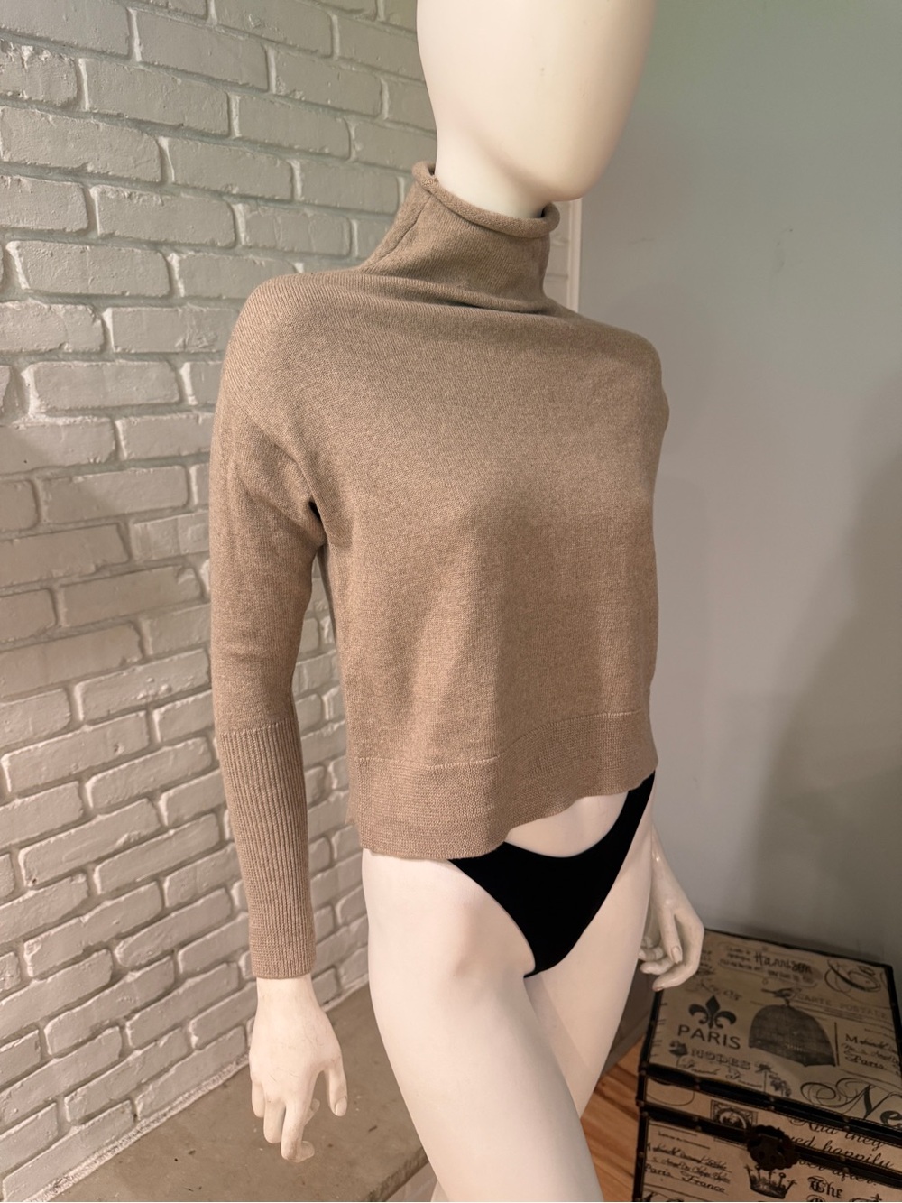 Wilfred Aritzia 100% Wool Turtleneck Sweater Camel Beige Size S Italian Yarn - Picture 8 of 12